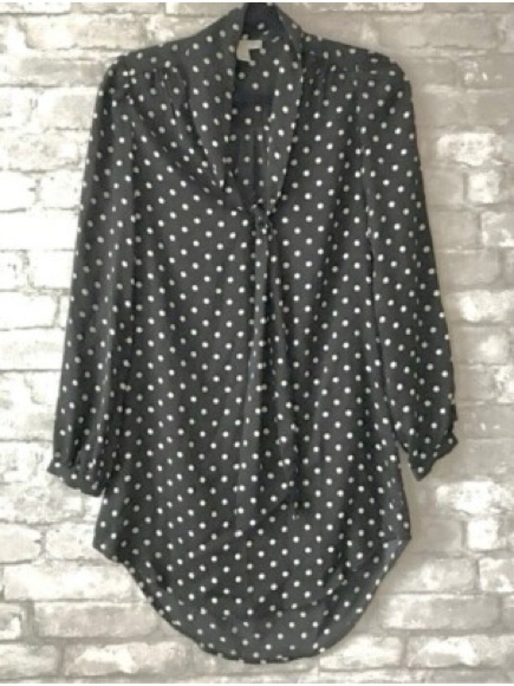 Forever 21 Black Blouse with White Polka Dots and Tie Neck